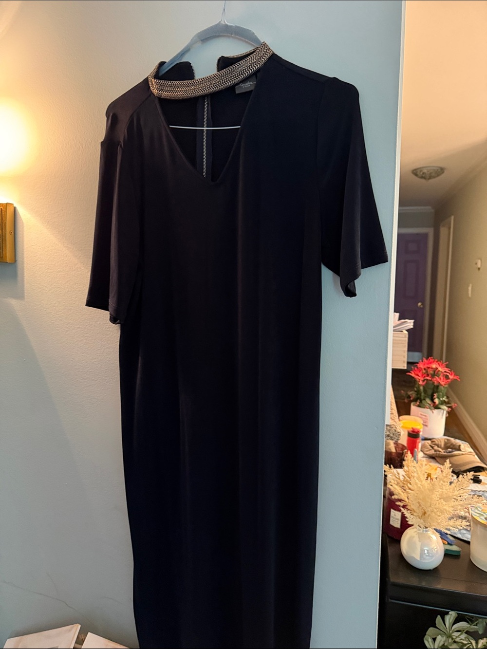 Chico's Navy blue Midi Dress with Beaded Collar